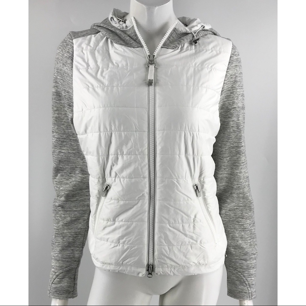 Athleta Hooded Zipper White/ Gray Jacket